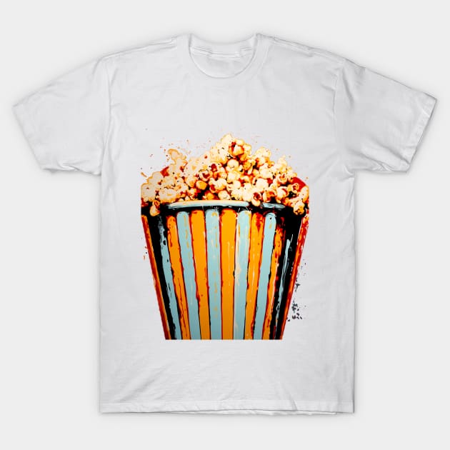 Popcorn: Enjoy the Show on a dark (Knocked Out) background T-Shirt by Puff Sumo